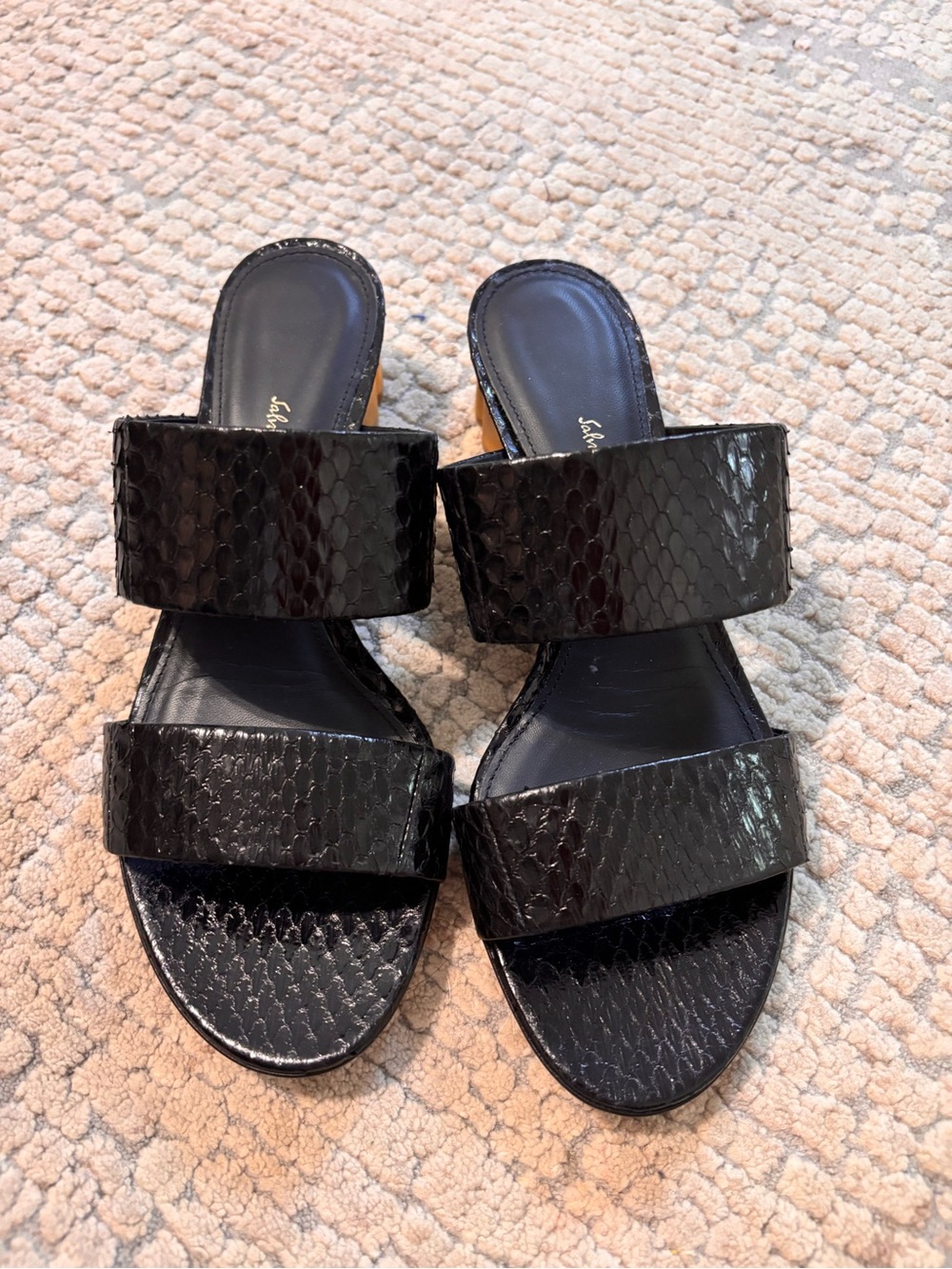Ferragamo never worn Black Snake-Embossed Women's Slide Sandals 6.5